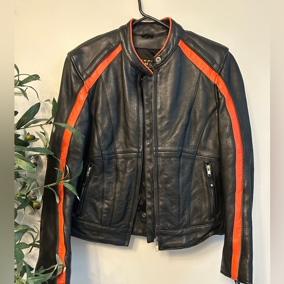 Black Striped Leather Motorcycle Jacket - Picture 1 of 3